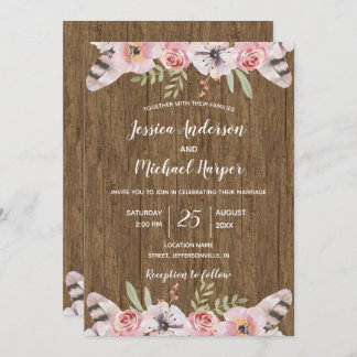 Carte Rustique Boho Wood Floral Mariage Card