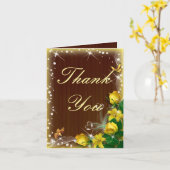 Carte Rustique Bois foncé Jaune Floral Mariage Merci (Fleur jaune)