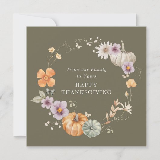 Carte Rustique Bon thanksgiving Floral Aquarelle (Devant)