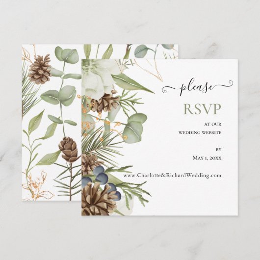 Carte Rustique Botanique Pinecones Site Mariage RSVP (Devant / Derrière)