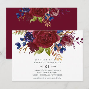 Carte Rustique Bourgogne Bleu Floral Budget Mariage Invi