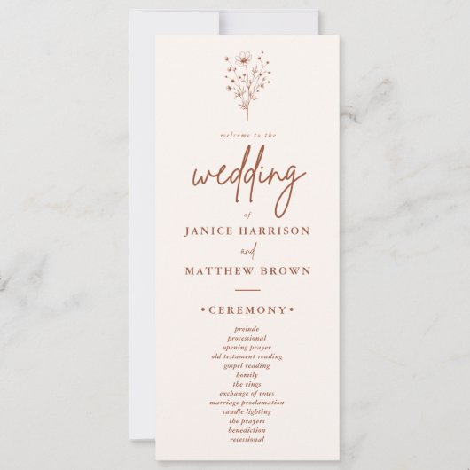 Carte Rustique Burnt Orange Elegant Boho Wedding Program (Devant)