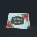 Carte Rustique Chalkboard Brother Joyeux Noël<br><div class="desc">Joyeux Noël pour la carte de frère avec motif en damier rustique et feuillage d'hiver avec poinsettias.</div>