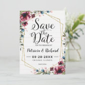 Carte Rustique Chic Bourgogne Mariage Floral Enregistrer (Debout devant)