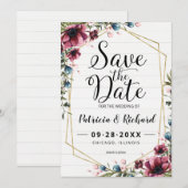 Carte Rustique Chic Bourgogne Mariage Floral Enregistrer (Devant / Derrière)