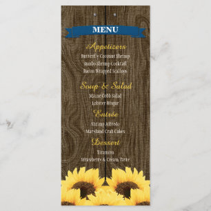 CARTE RUSTIQUE DE MENU DE TOURNESOL DE BLEU DE