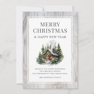 Carte rustique de Noël et Nouvel An en bois de cab