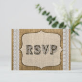 Carte Rustique De Réponse Du Mariage Burlap Et Den (Debout devant)