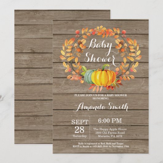 Carte rustique d'invitation de baby shower de (Devant / Derrière)