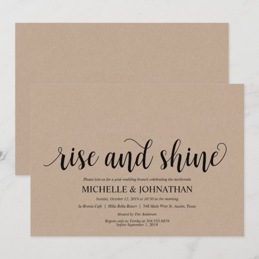Carte rustique d'invitation de brunch de mariage (Devant / Derrière)
