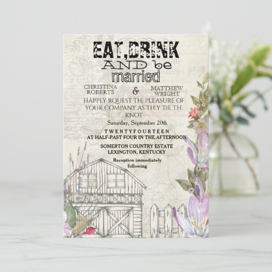 Carte rustique d'invitation de weddibg (Debout devant)