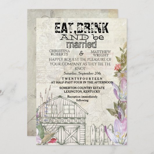 Carte rustique d'invitation de weddibg (Devant / Derrière)