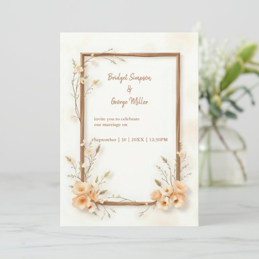 Carte Rustique Earthy Floral Harmony Mariage (Debout devant)