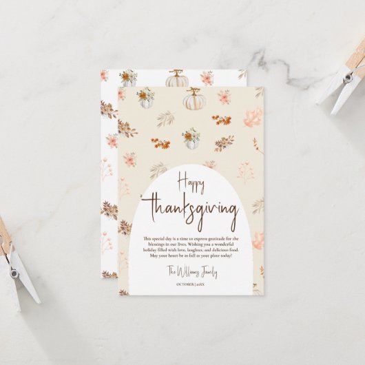 Carte Rustique Elegant Automne Thanksgiving Salutation (Devant/Arrière en situation)
