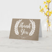 Carte Rustique Faux Burlap & White Laurels Merci (Fleur jaune)
