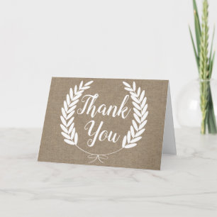 Carte Rustique Faux Burlap & White Laurels Merci