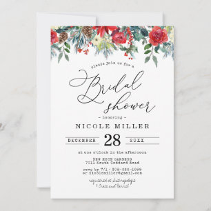 Carte Rustique Floral   Baby Shower Champêtre d'Hiver