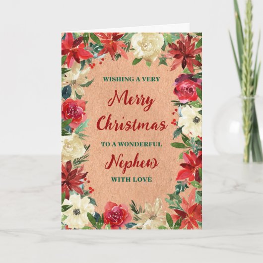 Carte Rustique Floral Nephew Joyeux Noël (Devant)