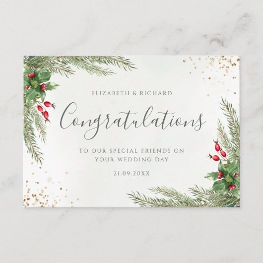 Carte Rustique hiver verdure Berries Pine Cone Mariage (Devant)