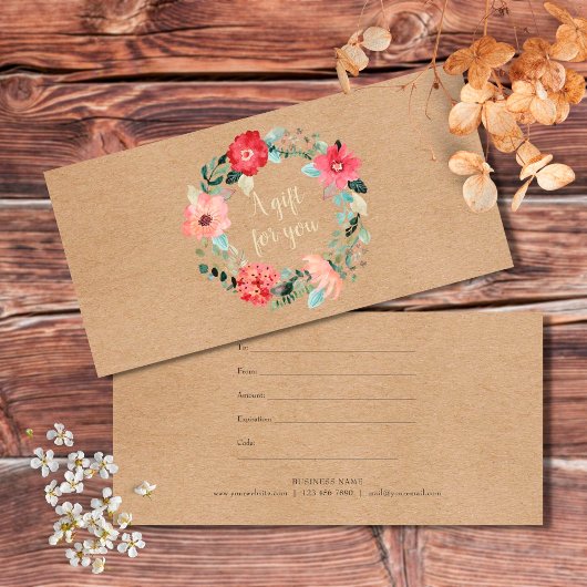 Carte Rustique joli Floral Garland certificat cadeau