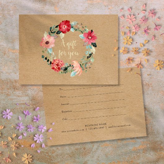 Carte Rustique joli Floral Garland certificat cadeau