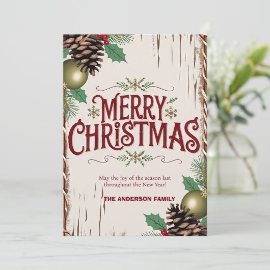 Carte Rustique Joyeux Noël Floral (Debout devant)