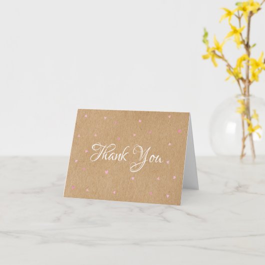 Carte Rustique Kraft Cute Rose Coeurs Script Merci (Fleur jaune)