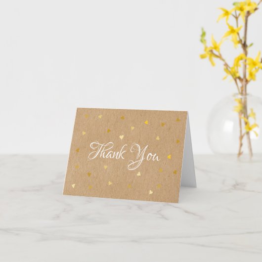 Carte Rustique Kraft Gold Hearts Merci de script (Fleur jaune)