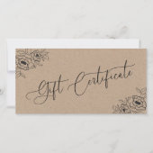 Carte Rustique Kraft tiré Floral Beauté certificat cadea (Devant)