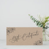 Carte Rustique Kraft tiré Floral Beauté certificat cadea (Debout devant)