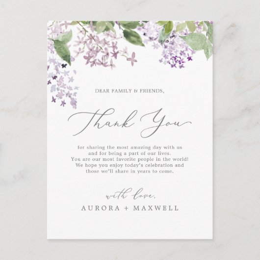 Carte Rustique Lilac Merci (Devant)