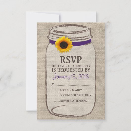Carte Rustique Mason Jar & Burlap et Sunflower RSV (Devant)