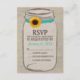Carte Rustique Mason Jar & Burlap et Sunflower RSV