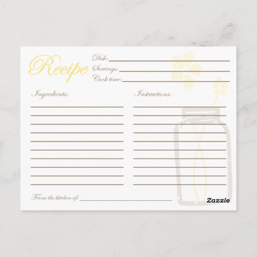 Carte Rustique Mason Jar Recette Douche (Dos)