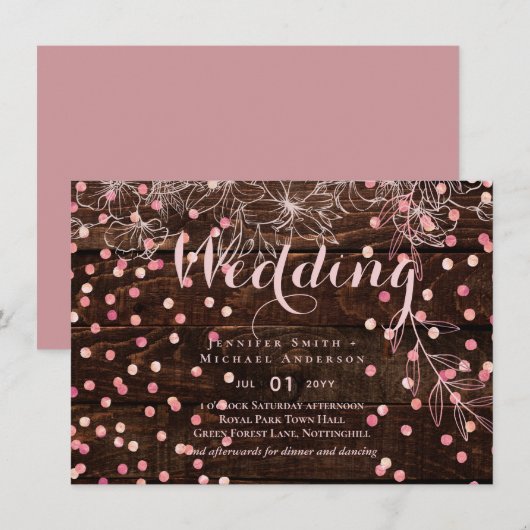 Carte Rustique moderne Dusty Rose rose Confetti Mariage (Devant / Derrière)