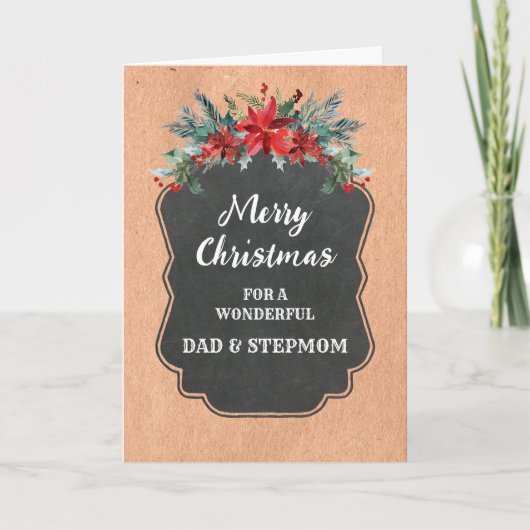 Carte Rustique Papa et StepMom Joyeux Noël (Devant)