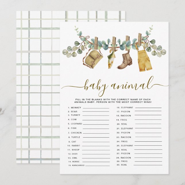 Carte Rustique Petit Pêcheur Bébé Animal Douche (Devant / Derrière)