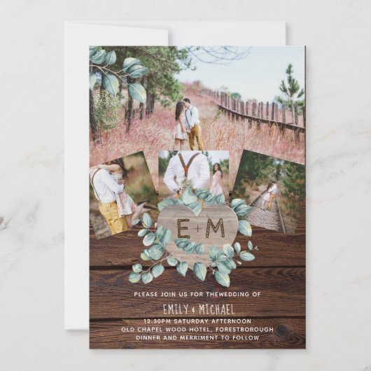 Carte Rustique Photo Greenery EUCALYPTUS Mariage Inviter (Devant)