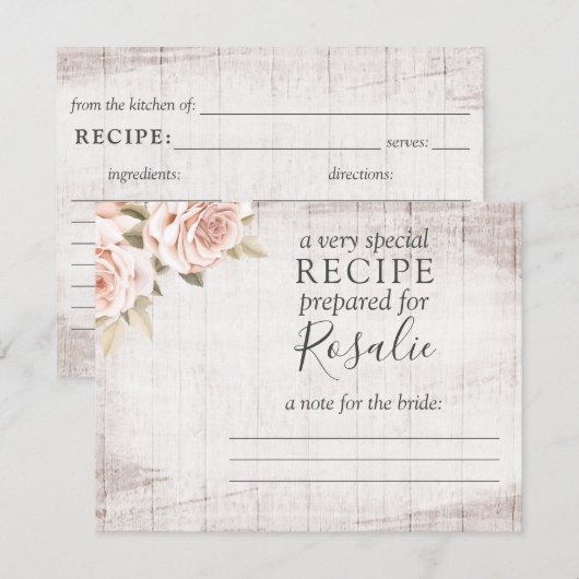 Carte Rustique Rose Romantique Bois Recette Pour M (Devant / Derrière)