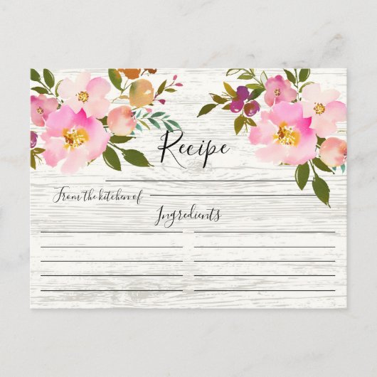 Carte Rustique rose & violet Aquarelle Florale Rec (Devant)