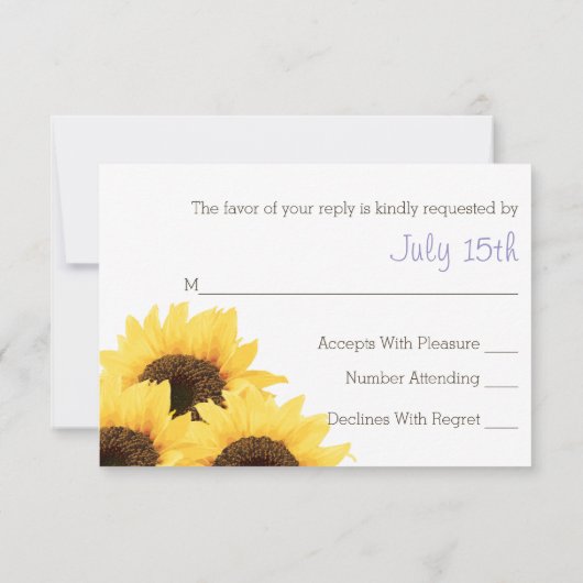CARTE RUSTIQUE RUSTIQUE SUNFLOWER LAVENDER RSVP (Dos)