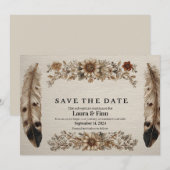 Carte rustique "Sauver la date" avec des plumes et (Devant / Derrière)
