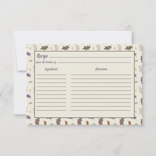Carte Rustique Thanksgiving automne Feuilles Recette (Devant)