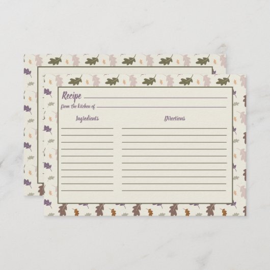 Carte Rustique Thanksgiving automne Feuilles Recette (Devant / Derrière)