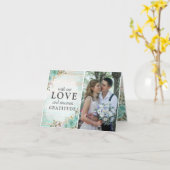 Carte Rustique Turquoise Floral Mariage Merci 4-Photo (Fleur jaune)