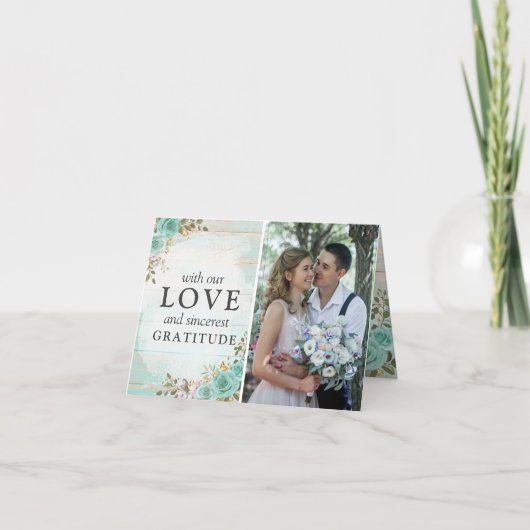 Carte Rustique Turquoise Floral Mariage Merci 4-Photo (Devant)