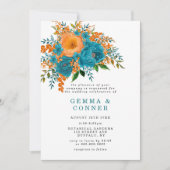 Carte Rustique Turquoise Orange Aquarelle Mariage Floral (Devant)