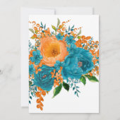 Carte Rustique Turquoise Orange Aquarelle Mariage Floral (Dos)