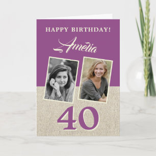 Carte Rustique Violet Joyeux 40e Anniversaire 2 Photos