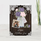 Carte Rustique violet rose floral photo Bonne fête des m (Devant)